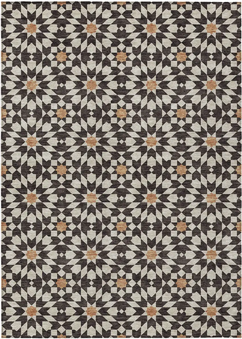 Charcoal Silver And Copper Floral Medallion Washable Indoor Outdoor Area Rug Photo 1