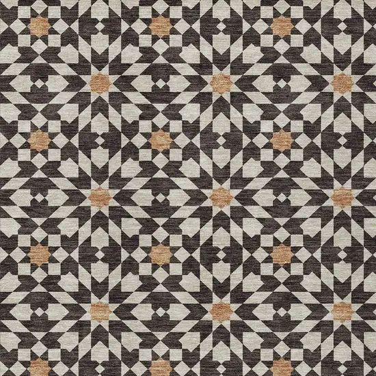 Charcoal Silver And Copper Floral Medallion Washable Indoor Outdoor Area Rug Photo 5