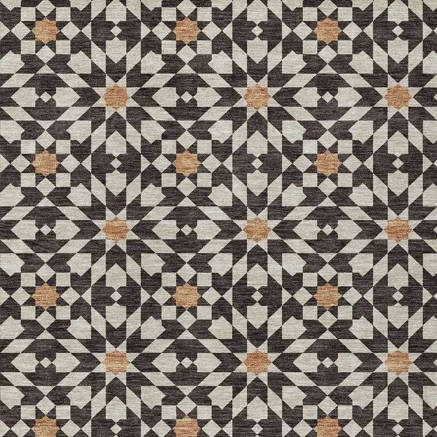 Charcoal Silver And Copper Floral Medallion Washable Indoor Outdoor Area Rug Photo 5