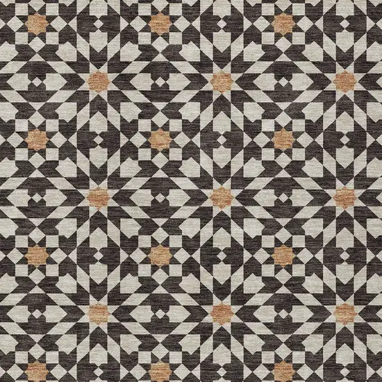 Charcoal Silver And Copper Floral Medallion Washable Indoor Outdoor Area Rug Photo 6