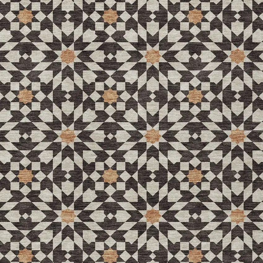 Charcoal Silver And Copper Floral Medallion Washable Indoor Outdoor Area Rug Photo 6