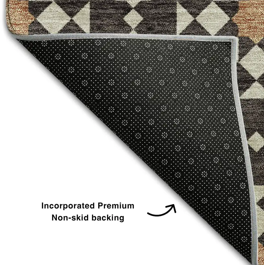 Charcoal Silver And Copper Geometric Washable Area Rug With UV Protection Photo 7