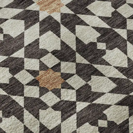 Charcoal Silver And Copper Geometric Washable Area Rug With UV Protection Photo 9