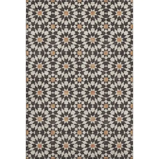 Charcoal Silver And Copper Geometric Washable Area Rug With UV Protection Photo 6