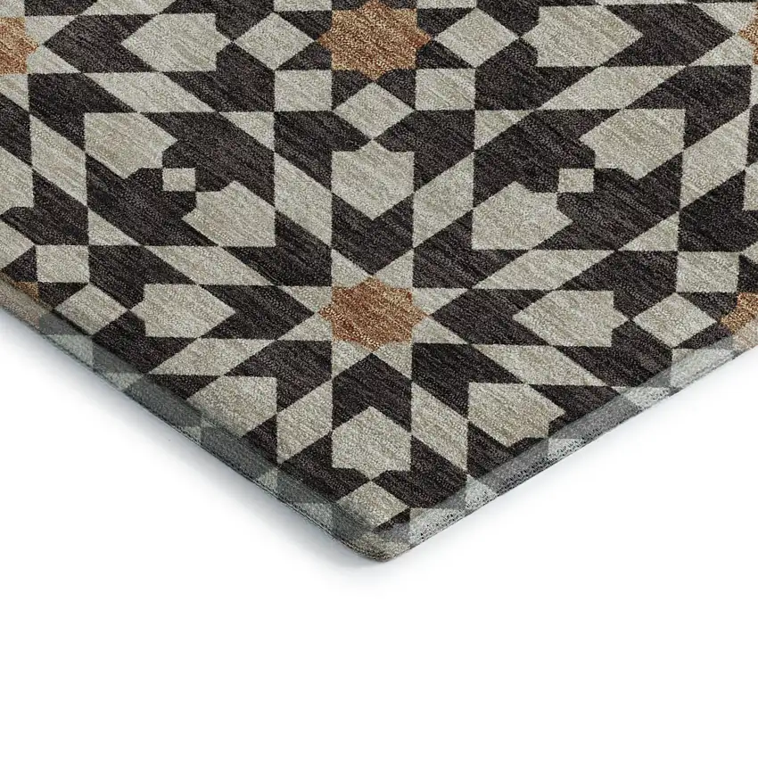 Charcoal Silver And Copper Geometric Washable Area Rug With UV Protection Photo 3