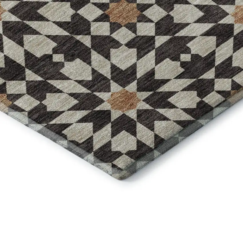 Charcoal Silver And Copper Geometric Washable Area Rug With UV Protection Photo 1