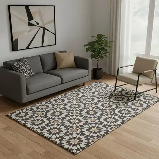 Charcoal Silver And Copper Geometric Washable Area Rug With UV Protection Photo 1