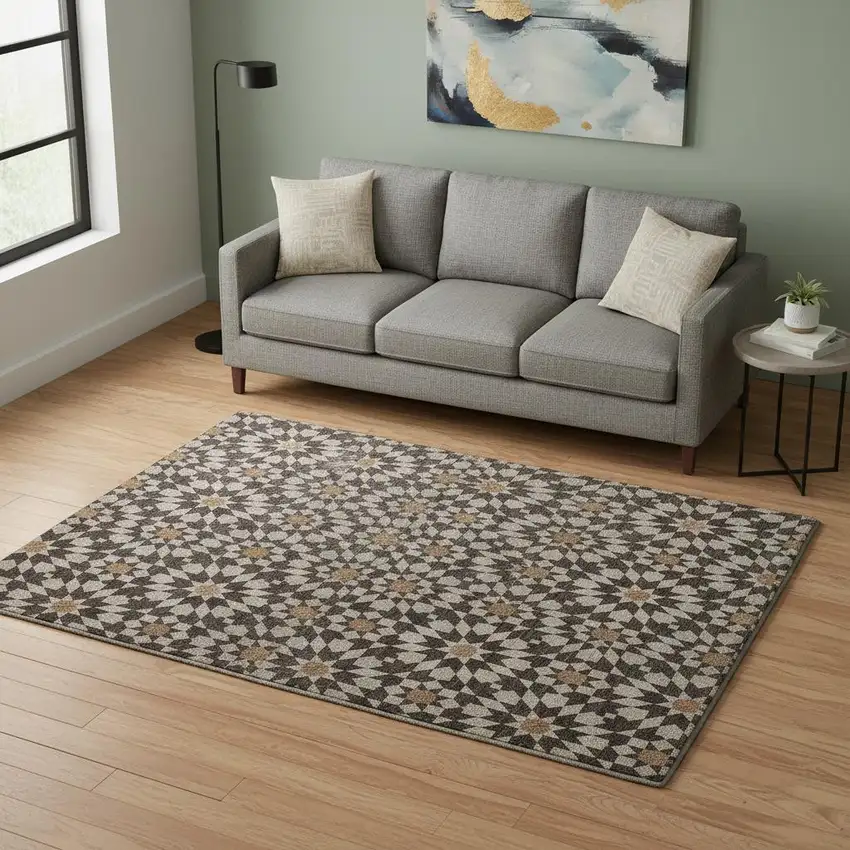 Charcoal Silver And Copper Geometric Washable Area Rug With UV Protection Photo 2