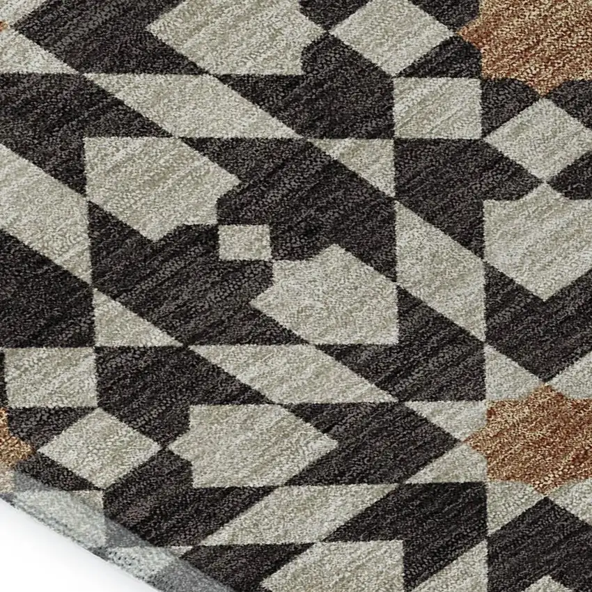 Charcoal Silver And Copper Geometric Washable Area Rug With UV Protection Photo 3