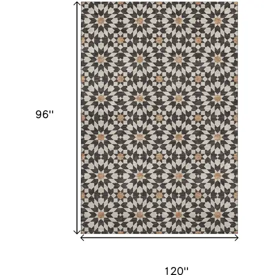 Charcoal Silver And Copper Geometric Washable Area Rug With UV Protection Photo 3