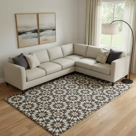 Charcoal Silver And Copper Geometric Washable Area Rug With UV Protection Photo 1