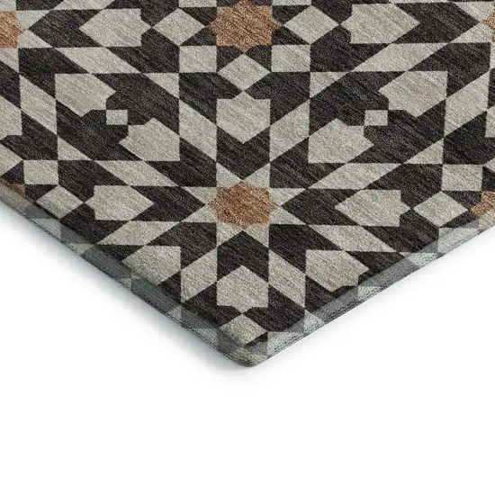 Charcoal Silver And Copper Geometric Washable Area Rug With UV Protection Photo 4