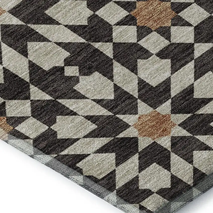 Charcoal Silver And Copper Geometric Washable Area Rug With UV Protection Photo 3
