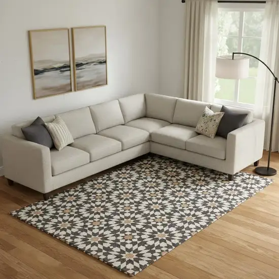 Charcoal Silver And Copper Geometric Washable Area Rug With UV Protection Photo 1