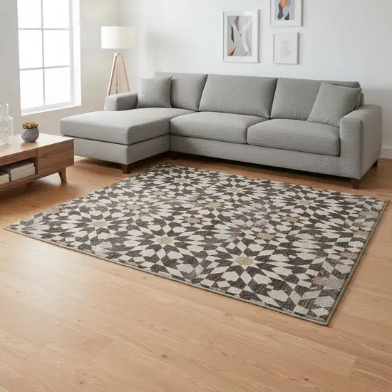 Charcoal Silver And Copper Geometric Washable Area Rug With UV Protection Photo 2