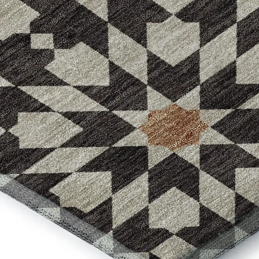 Charcoal Silver And Copper Geometric Washable Area Rug With UV Protection Photo 3