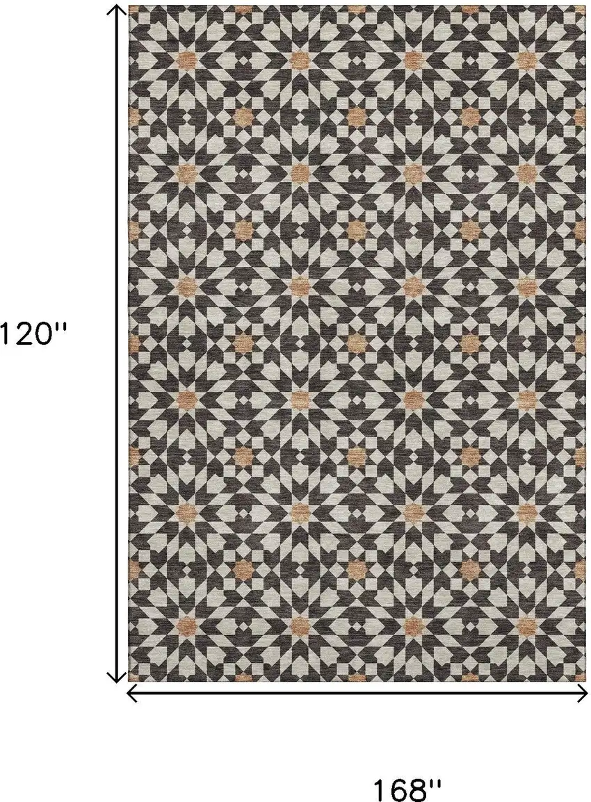 Charcoal Silver And Copper Geometric Washable Area Rug With UV Protection Photo 3