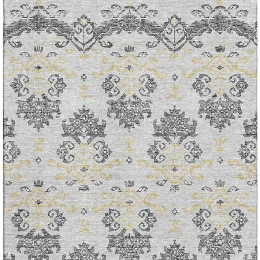 Charcoal Silver And Gold Medallion Washable Area Rug With UV Protection Photo 3