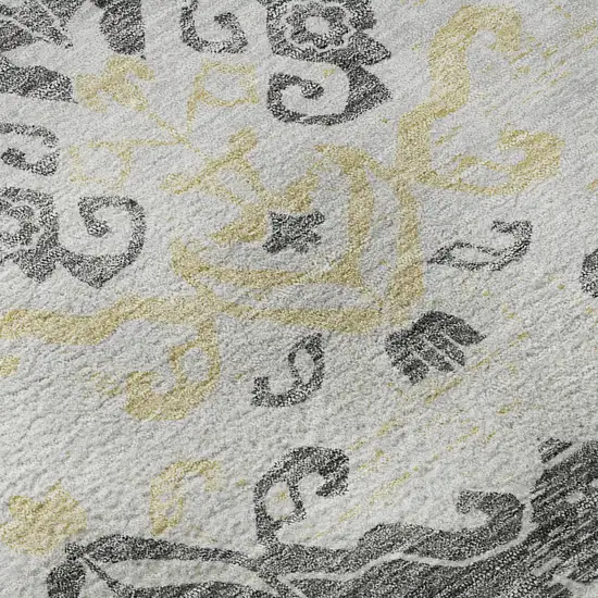 Charcoal Silver And Gold Medallion Washable Area Rug With UV Protection Photo 9