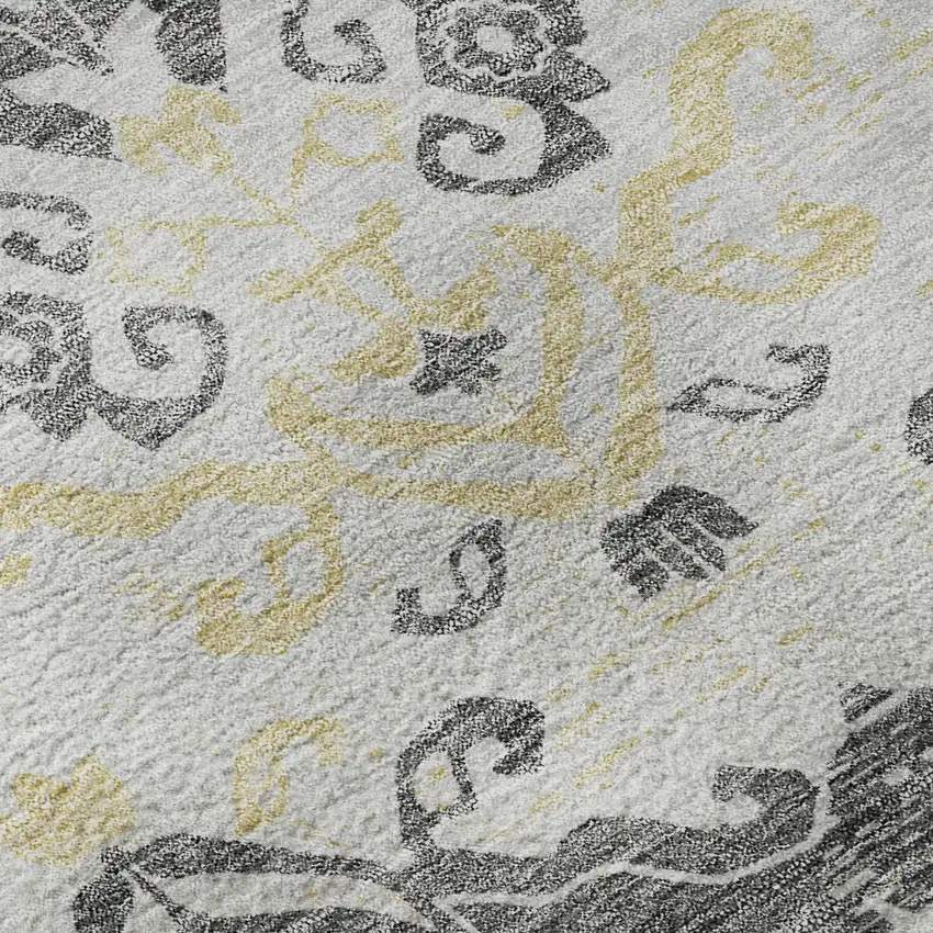 Charcoal Silver And Gold Medallion Washable Area Rug With UV Protection Photo 9