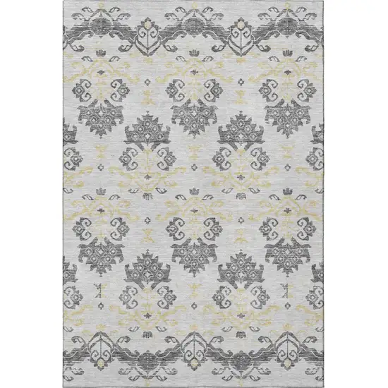 Charcoal Silver And Gold Medallion Washable Area Rug With UV Protection Photo 3