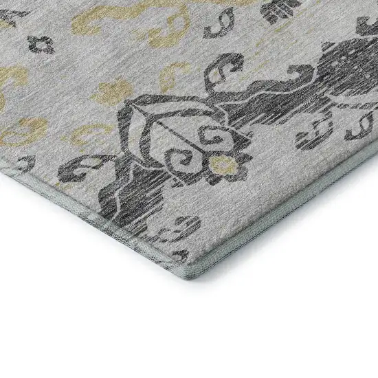 Charcoal Silver And Gold Medallion Washable Area Rug With UV Protection Photo 7