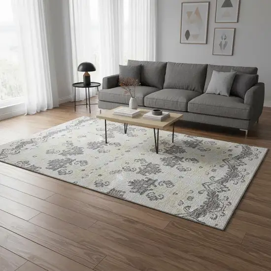 Charcoal Silver And Gold Medallion Washable Area Rug With UV Protection Photo 2