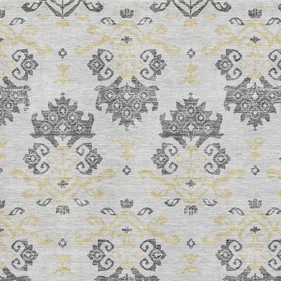 Charcoal Silver And Gold Medallion Washable Area Rug With UV Protection Photo 3
