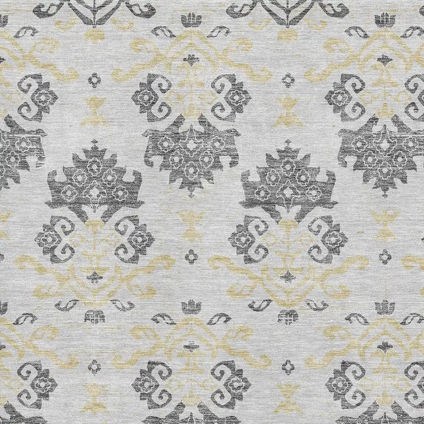 Charcoal Silver And Gold Medallion Washable Area Rug With UV Protection Photo 3