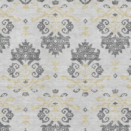 Charcoal Silver And Gold Medallion Washable Area Rug With UV Protection Photo 3