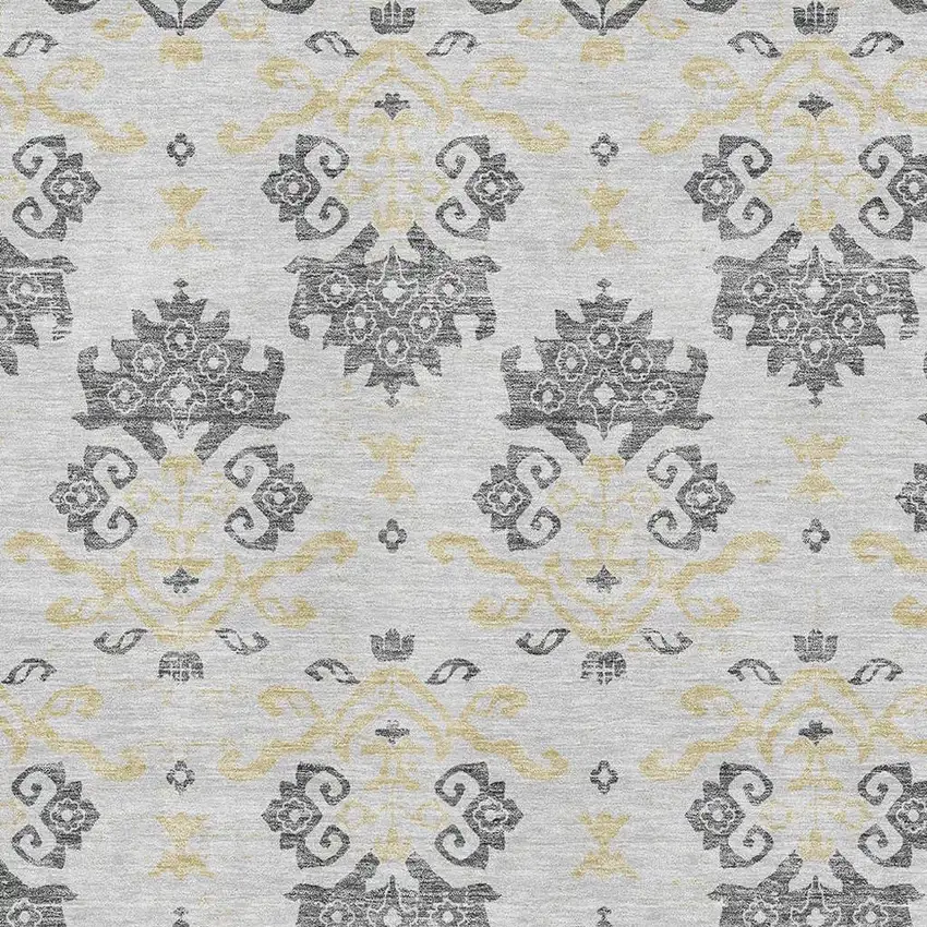 Charcoal Silver And Gold Medallion Washable Area Rug With UV Protection Photo 3