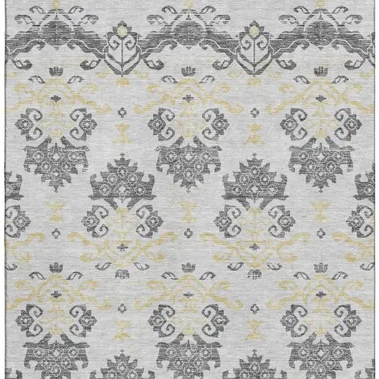 Charcoal Silver And Gold Medallion Washable Area Rug With UV Protection Photo 4