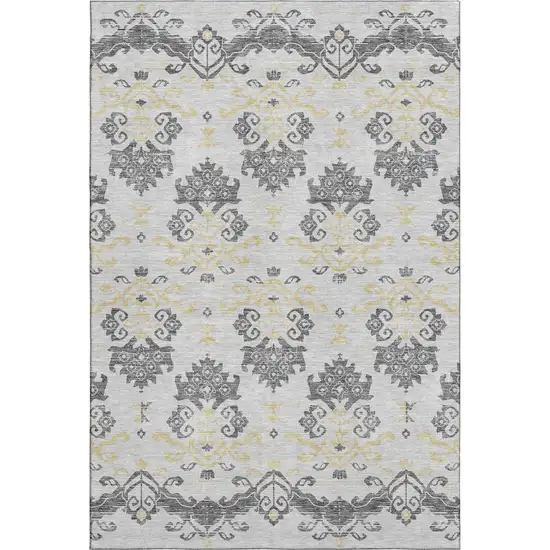 Charcoal Silver And Gold Medallion Washable Area Rug With UV Protection Photo 1