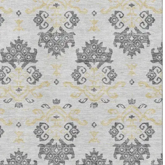 Charcoal Silver And Gold Medallion Washable Area Rug With UV Protection Photo 3