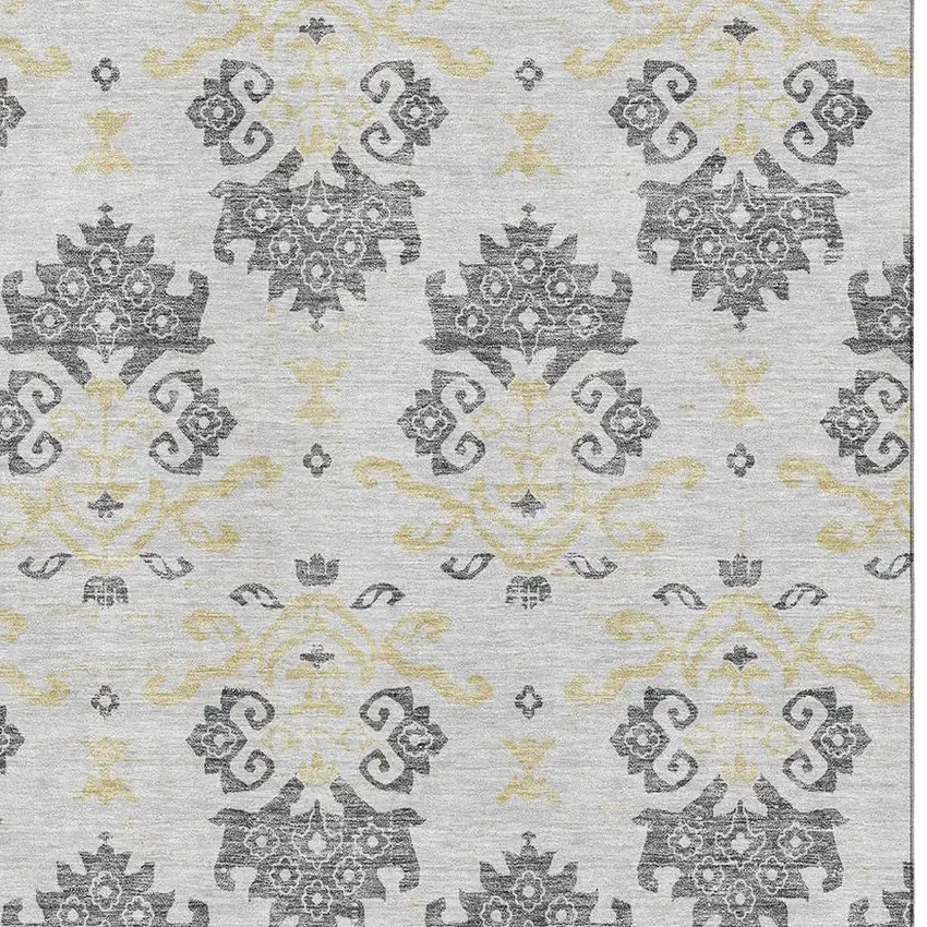 Charcoal Silver And Gold Medallion Washable Area Rug With UV Protection Photo 3