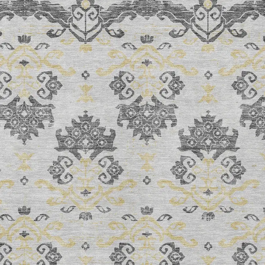 Charcoal Silver And Gold Oriental Washable Indoor Outdoor Area Rug Photo 6