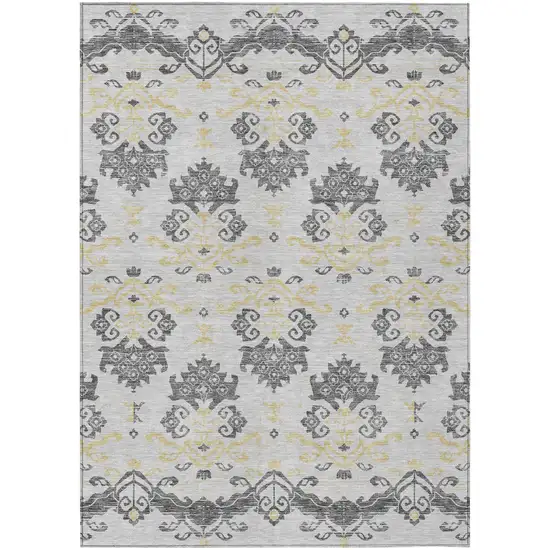 Charcoal Silver And Gold Oriental Washable Indoor Outdoor Area Rug Photo 2