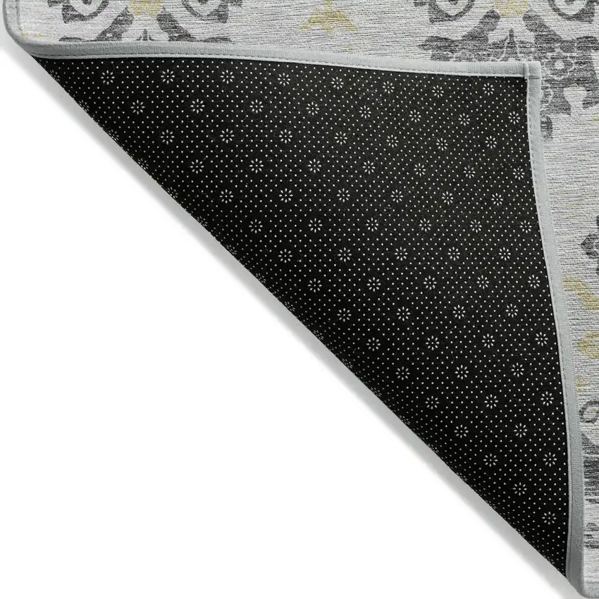 Charcoal Silver And Gold Oriental Washable Indoor Outdoor Area Rug Photo 5