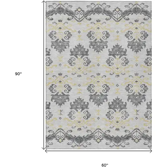 Charcoal Silver And Gold Oriental Washable Indoor Outdoor Area Rug Photo 3