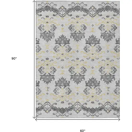Charcoal Silver And Gold Oriental Washable Indoor Outdoor Area Rug Photo 3