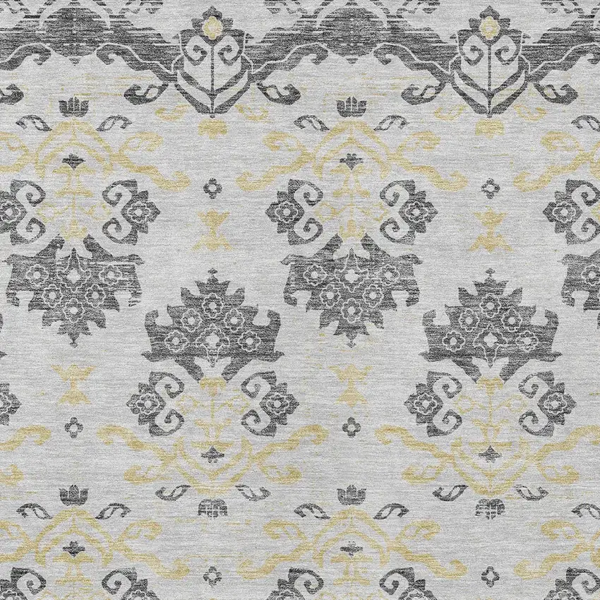 Charcoal Silver And Gold Oriental Washable Indoor Outdoor Area Rug Photo 5
