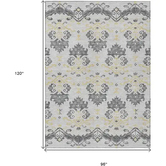 Charcoal Silver And Gold Oriental Washable Indoor Outdoor Area Rug Photo 3
