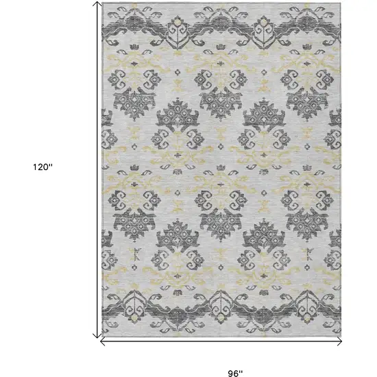 Charcoal Silver And Gold Oriental Washable Indoor Outdoor Area Rug Photo 3