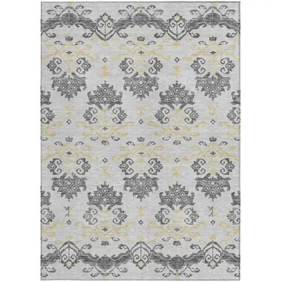 Charcoal Silver And Gold Oriental Washable Indoor Outdoor Area Rug Photo 8