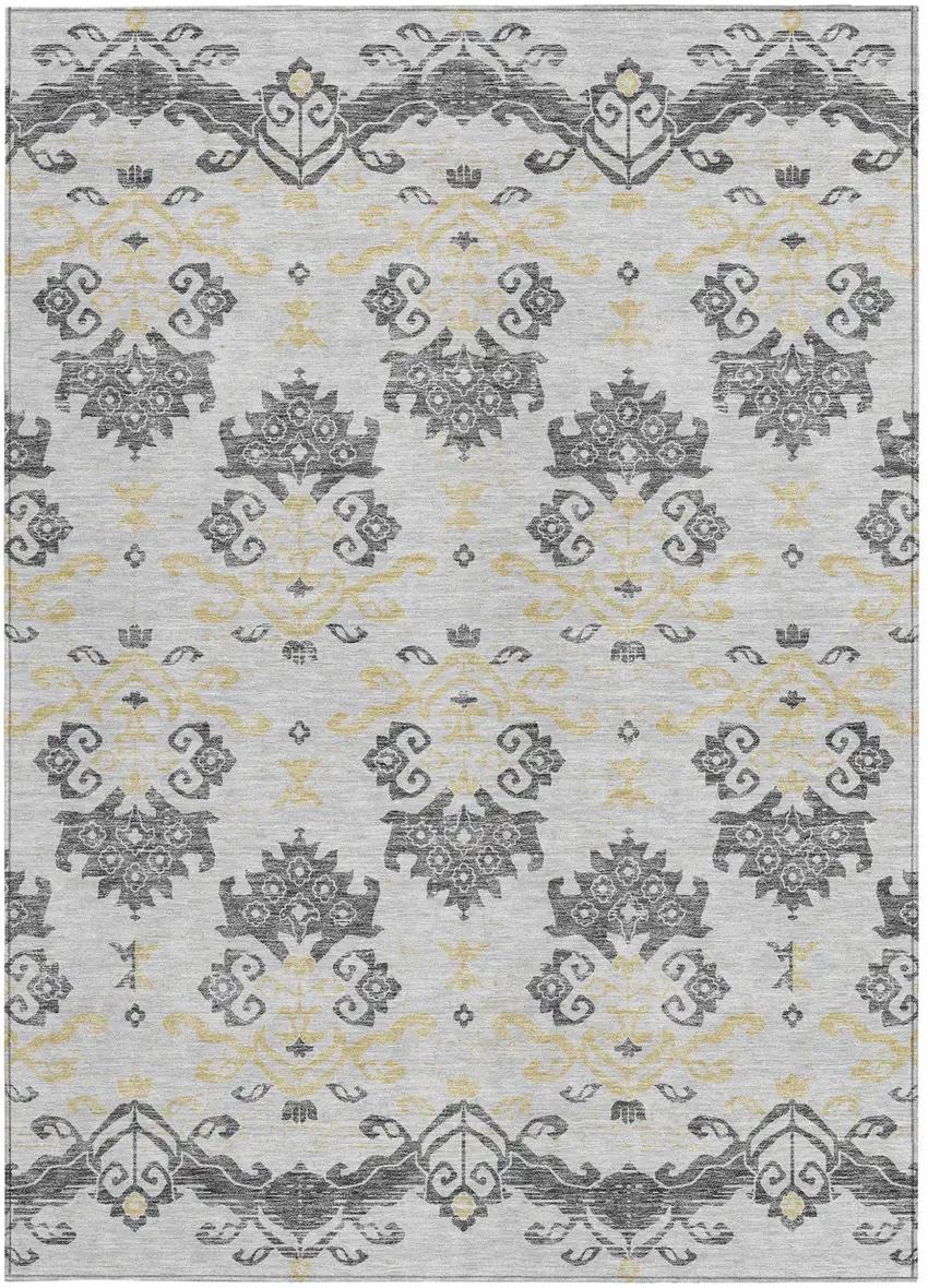 Charcoal Silver And Gold Oriental Washable Indoor Outdoor Area Rug Photo 8