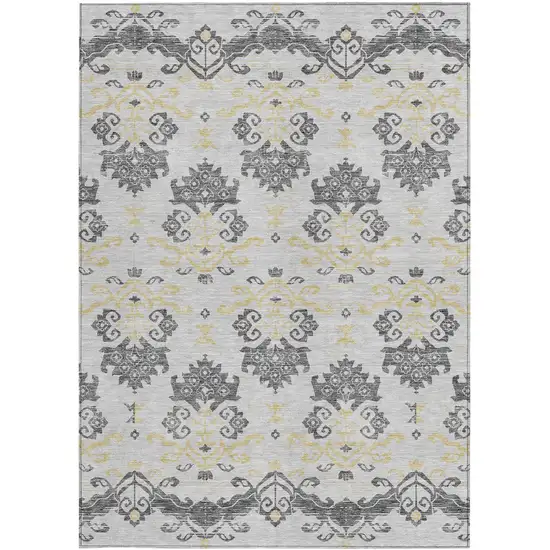 Charcoal Silver And Gold Oriental Washable Indoor Outdoor Area Rug Photo 8