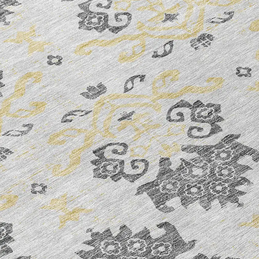 Charcoal Silver And Gold Oriental Washable Indoor Outdoor Area Rug Photo 3