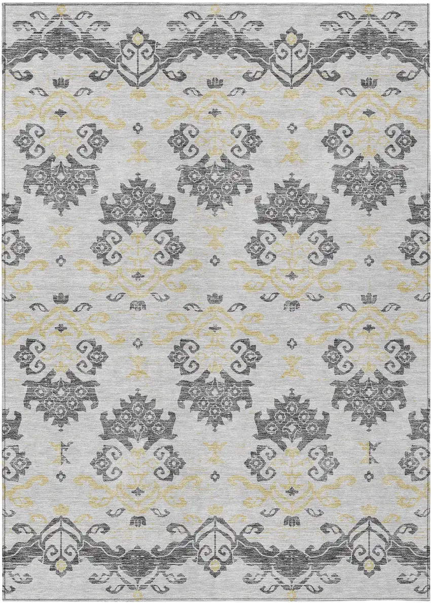 Charcoal Silver And Gold Oriental Washable Indoor Outdoor Area Rug Photo 1