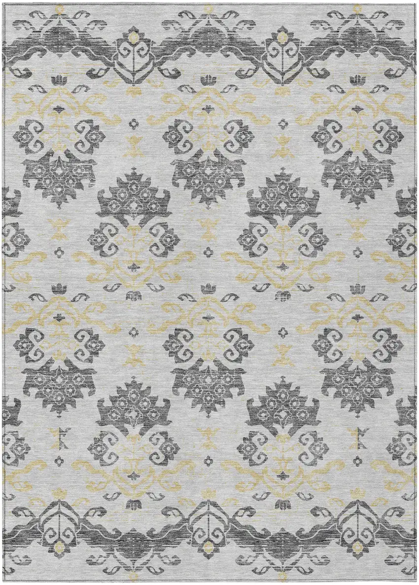 Charcoal Silver And Gold Oriental Washable Indoor Outdoor Area Rug Photo 1