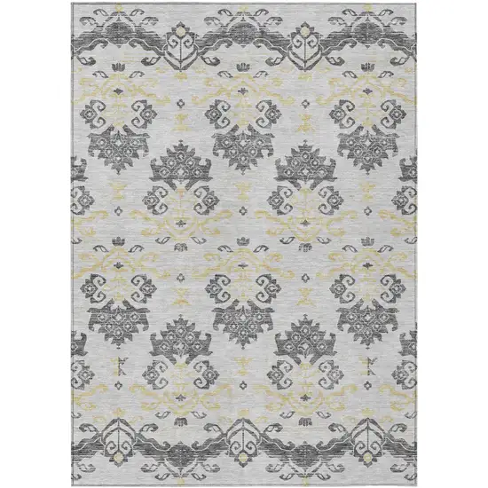 Charcoal Silver And Gold Oriental Washable Indoor Outdoor Area Rug Photo 1